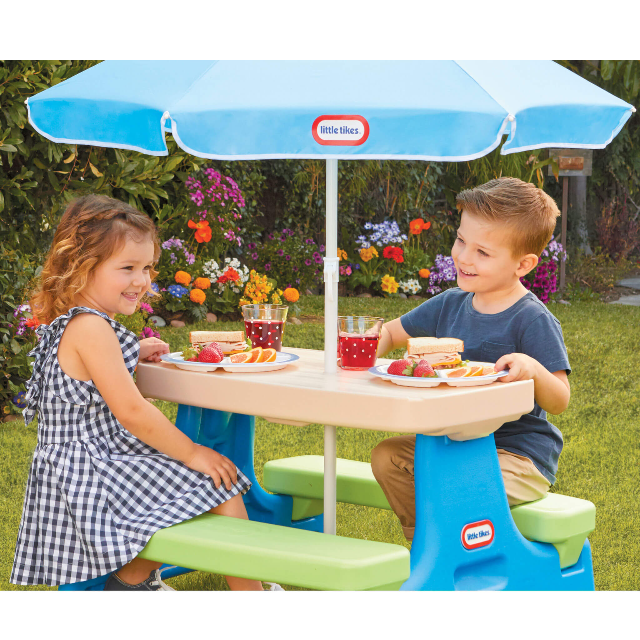 Easy Store™ Jr. Play Table with Umbrella - Blue/Green - Image 2
