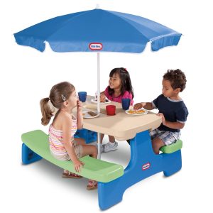 Easy Store™ Picnic Table with Umbrella - Blue/Green