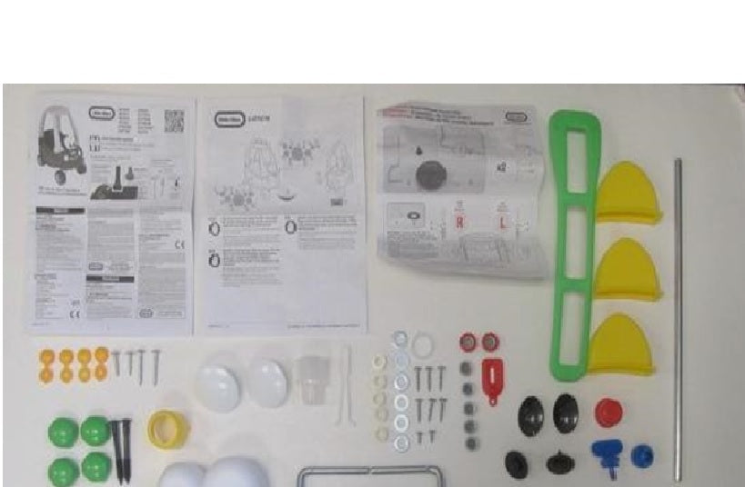 Hardware Pack: Screws. Wireform Bushing. Washer. Spacer.White Hubcap. Tophat Tool. Wireform Right/Left.Horn Bellows. Retaining Clip. Headlights(2). Center Cap(4). Fastener(2). Axle Cap(2).Tophat (5).Latch (1). Key Clicker (1). Key Clicker Housing. Black E - Image 2