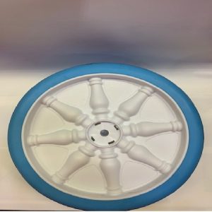 9in. White Wheels/ Blue Tread. Tophat. Tophat Tool